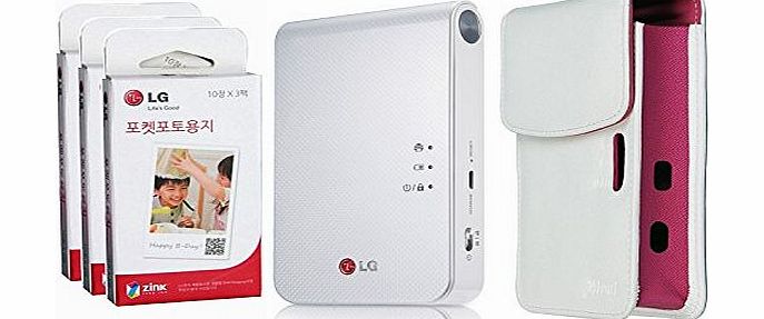 LG Electronics [SET] LG Pocket Photo 2 PD239 (White) Portable Printer   Zink 90 Sheet   (White) Atout Premium Synthetic Leather Vintage Cover Case